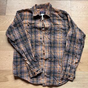 Patagonia Men's Casual Plaid Shirt - Orange and Green
